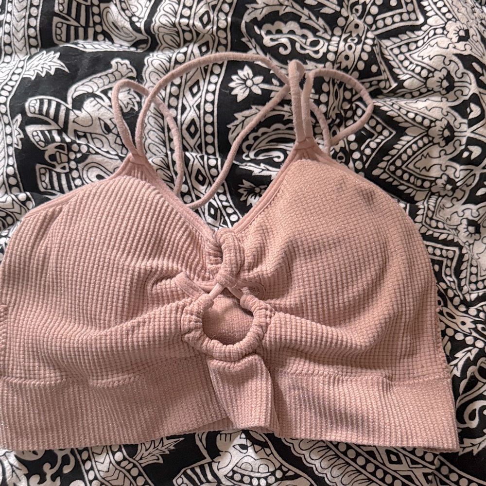 Pink Ribbed Bralette with Ring Detail